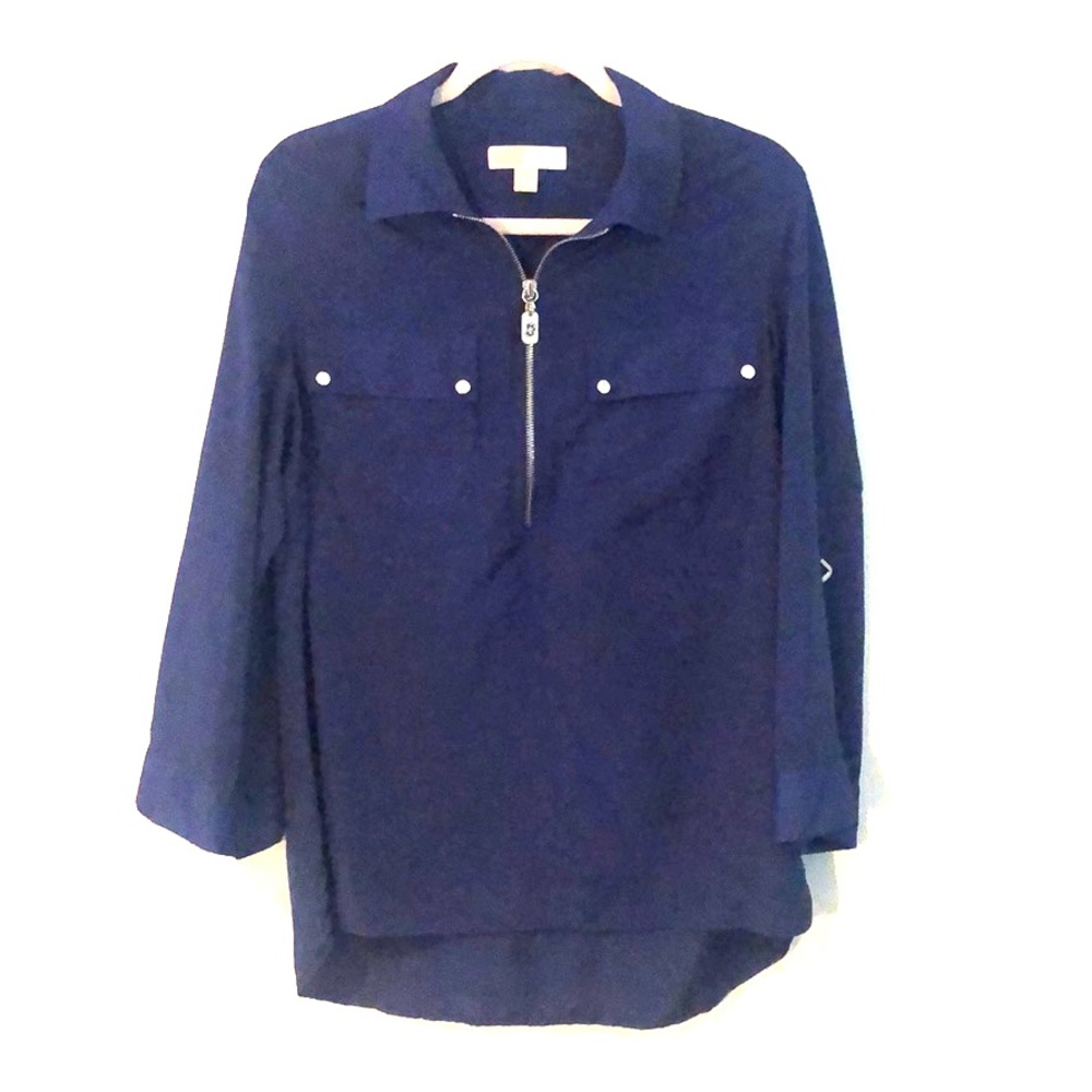 Michael Kors Navy Zip up Blouse Large
